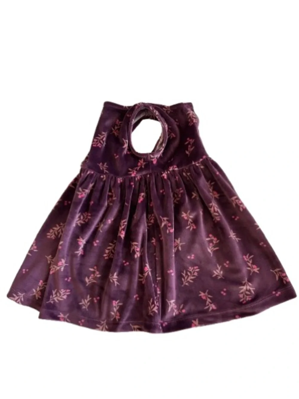 Carter's Girl' 24m Plum & Pink Floral Print Velvet Sleeveless Dress & Round Neck